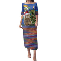 Uruguay Christmas Family Matching Puletasi and Hawaiian Shirt Pampas Cat With Folk Pattern - Wonder Print Shop
