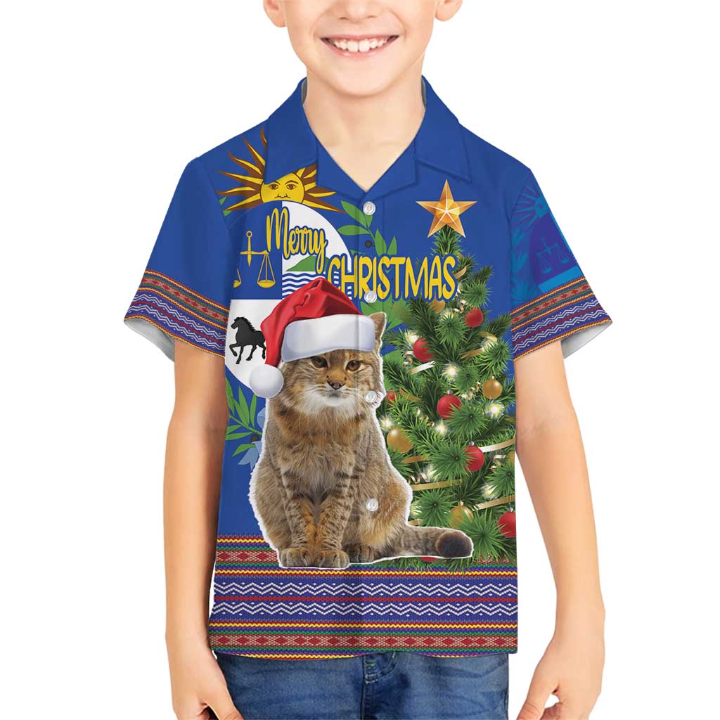 Uruguay Christmas Family Matching Tank Maxi Dress and Hawaiian Shirt Pampas Cat With Folk Pattern - Wonder Print Shop