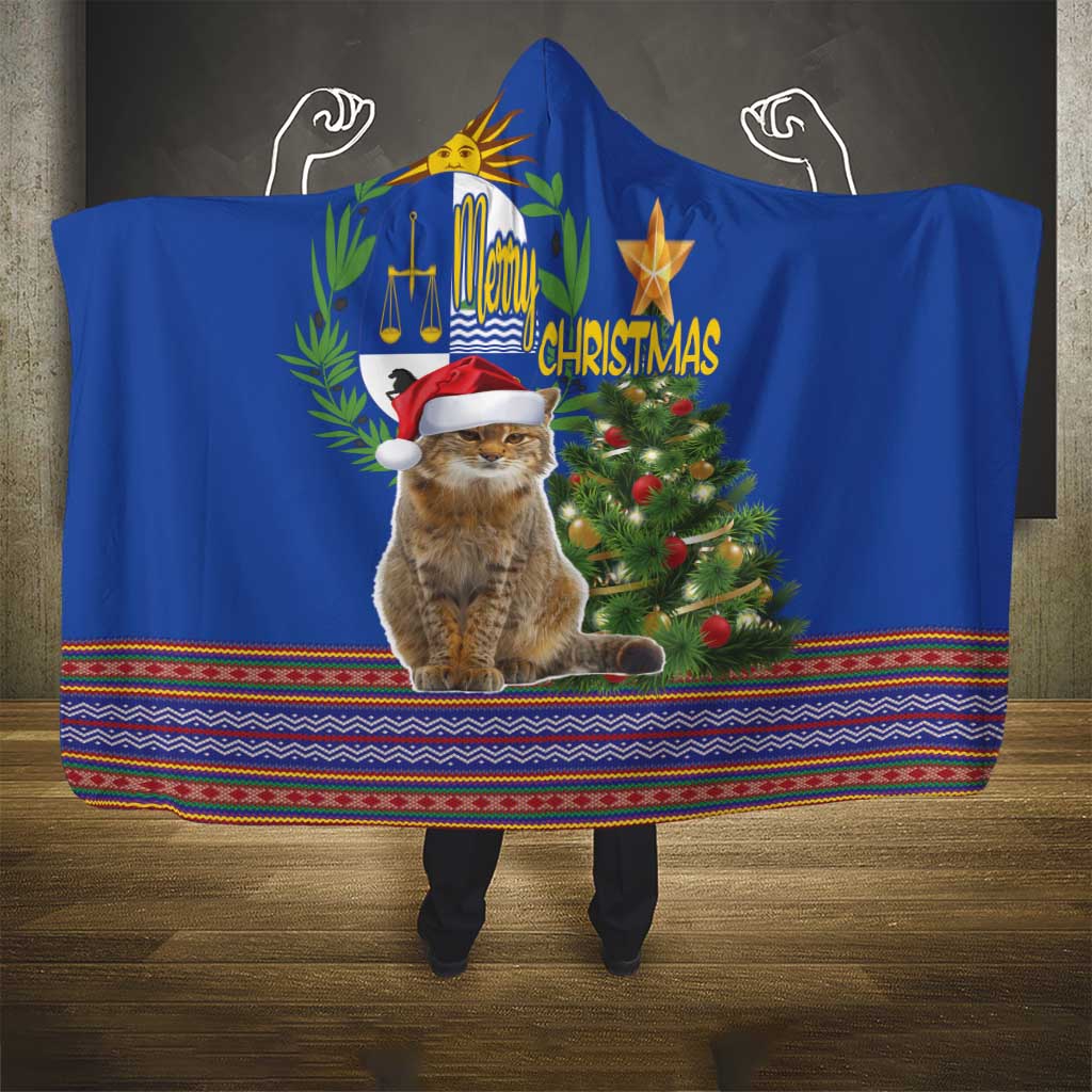 Uruguay Christmas Hooded Blanket Pampas Cat With Folk Pattern