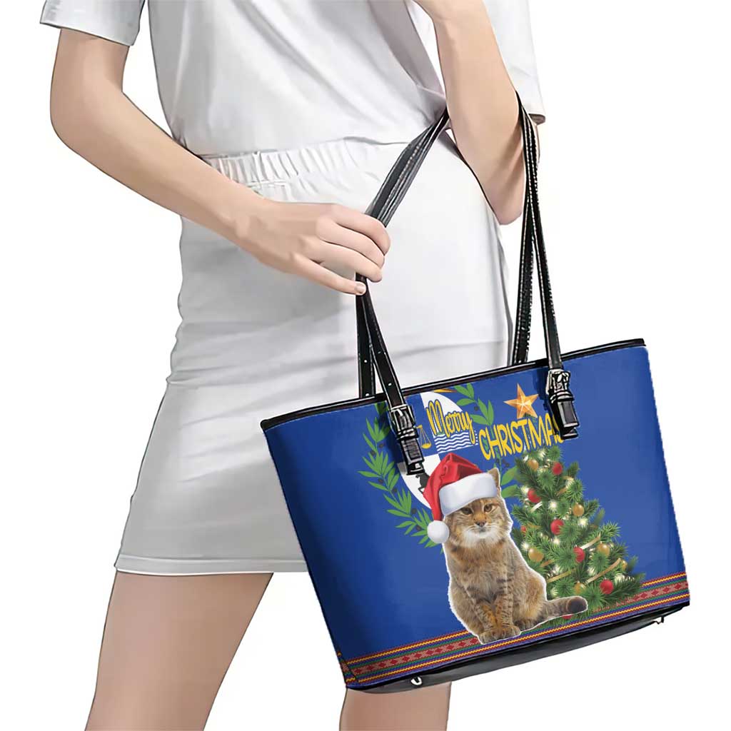 Uruguay Christmas Leather Tote Bag Pampas Cat With Folk Pattern - Wonder Print Shop