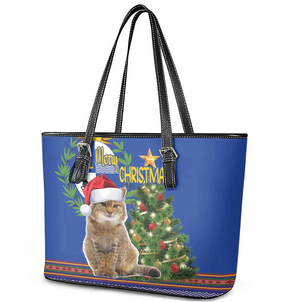 Uruguay Christmas Leather Tote Bag Pampas Cat With Folk Pattern - Wonder Print Shop