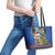 Uruguay Christmas Leather Tote Bag Pampas Cat With Folk Pattern - Wonder Print Shop