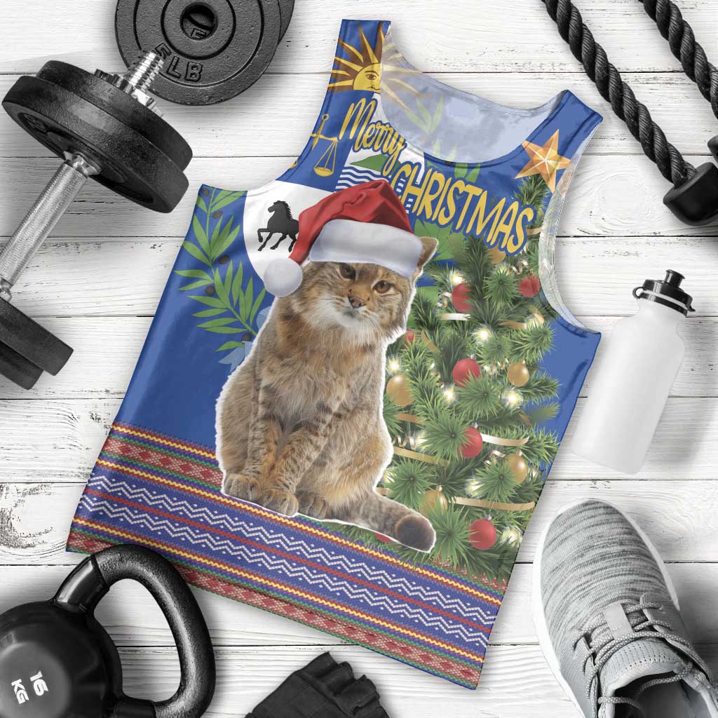 Uruguay Christmas Men Tank Top Pampas Cat With Folk Pattern - Wonder Print Shop