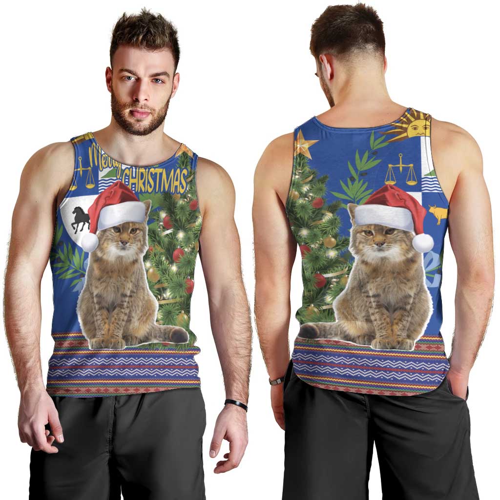 Uruguay Christmas Men Tank Top Pampas Cat With Folk Pattern - Wonder Print Shop