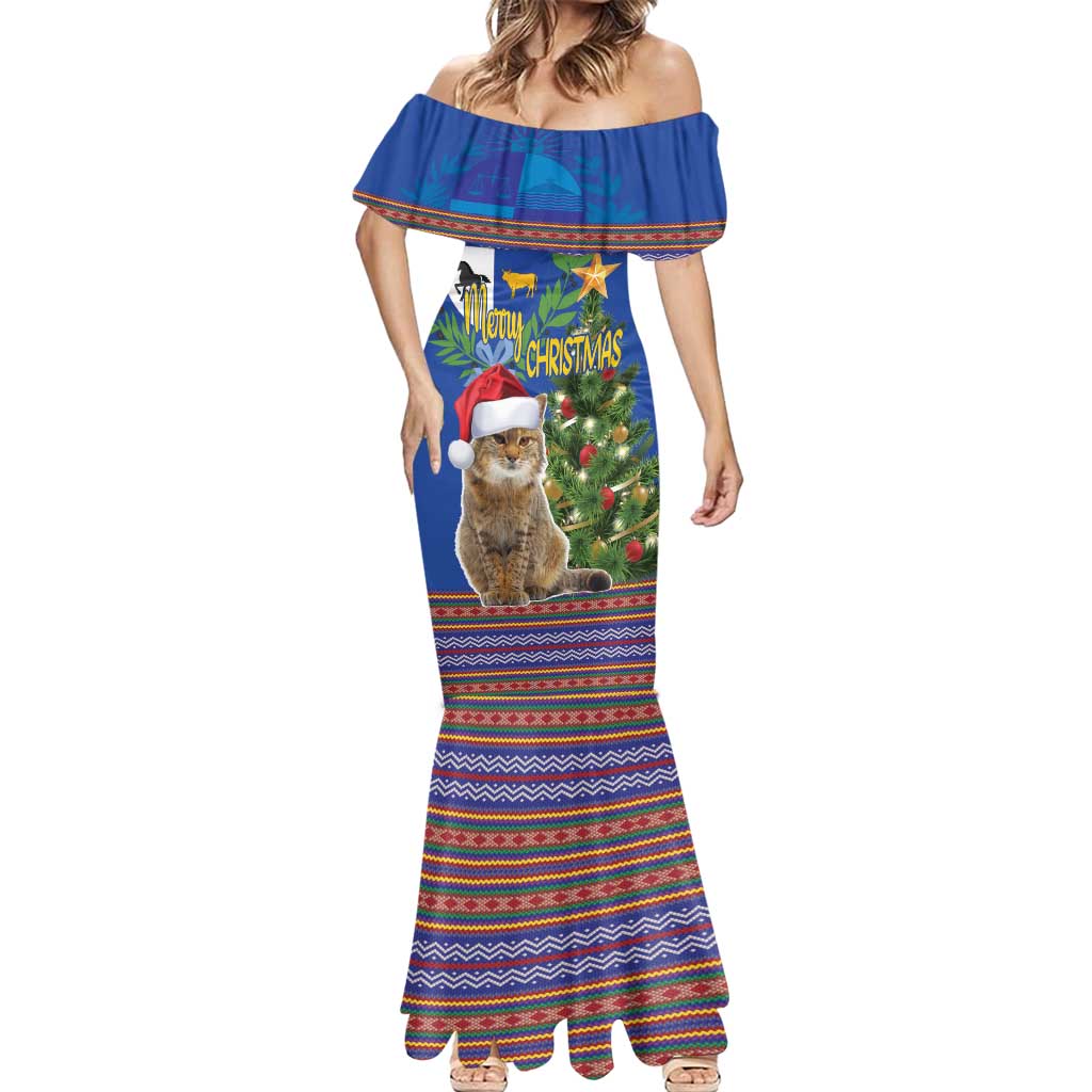 Uruguay Christmas Mermaid Dress Pampas Cat With Folk Pattern - Wonder Print Shop