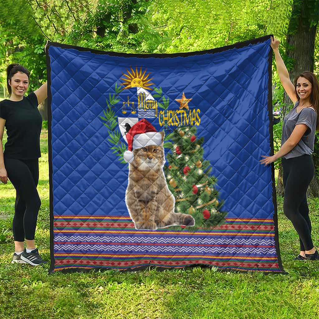 Uruguay Christmas Quilt Pampas Cat With Folk Pattern - Wonder Print Shop