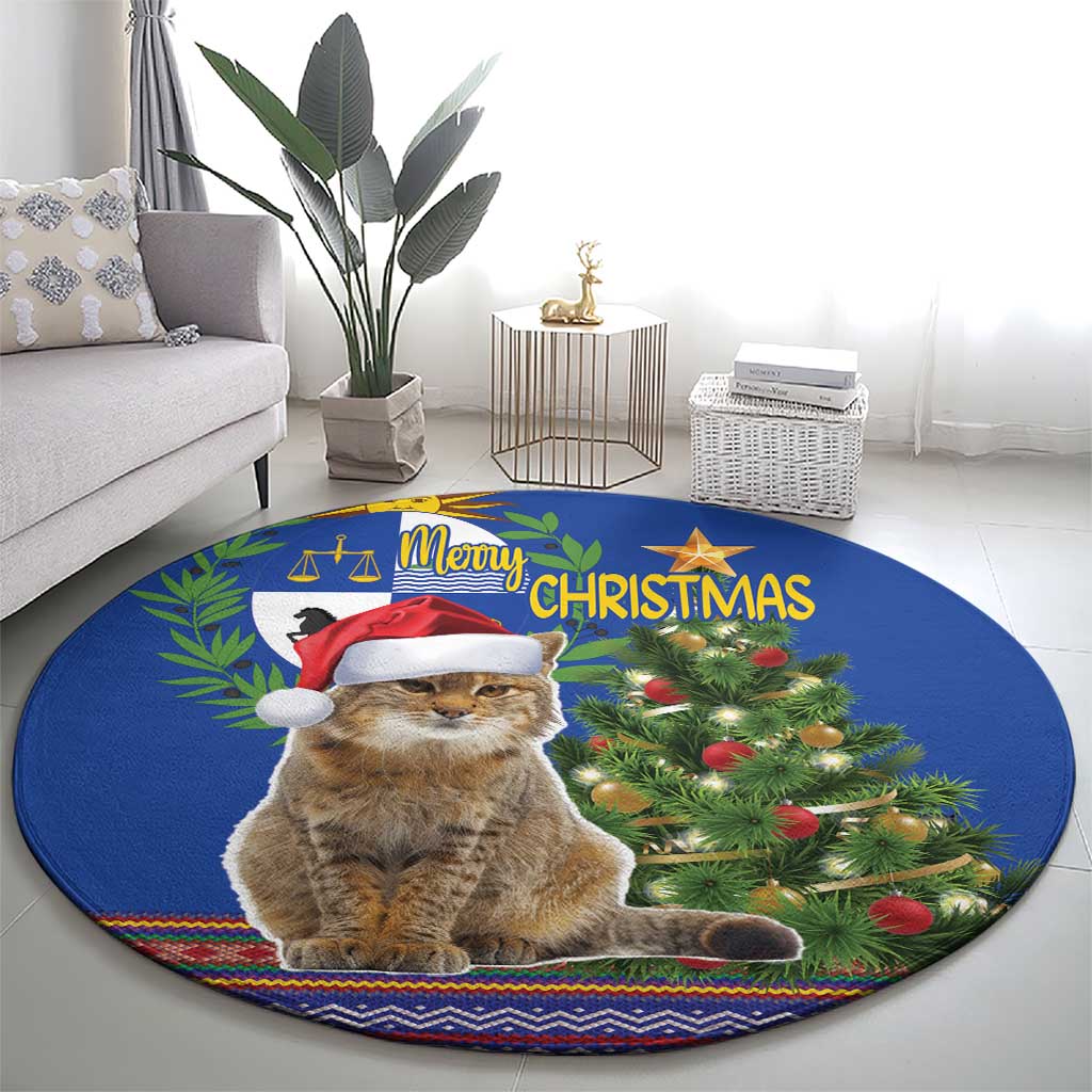 Uruguay Christmas Round Carpet Pampas Cat With Folk Pattern