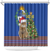 Uruguay Christmas Shower Curtain Pampas Cat With Folk Pattern