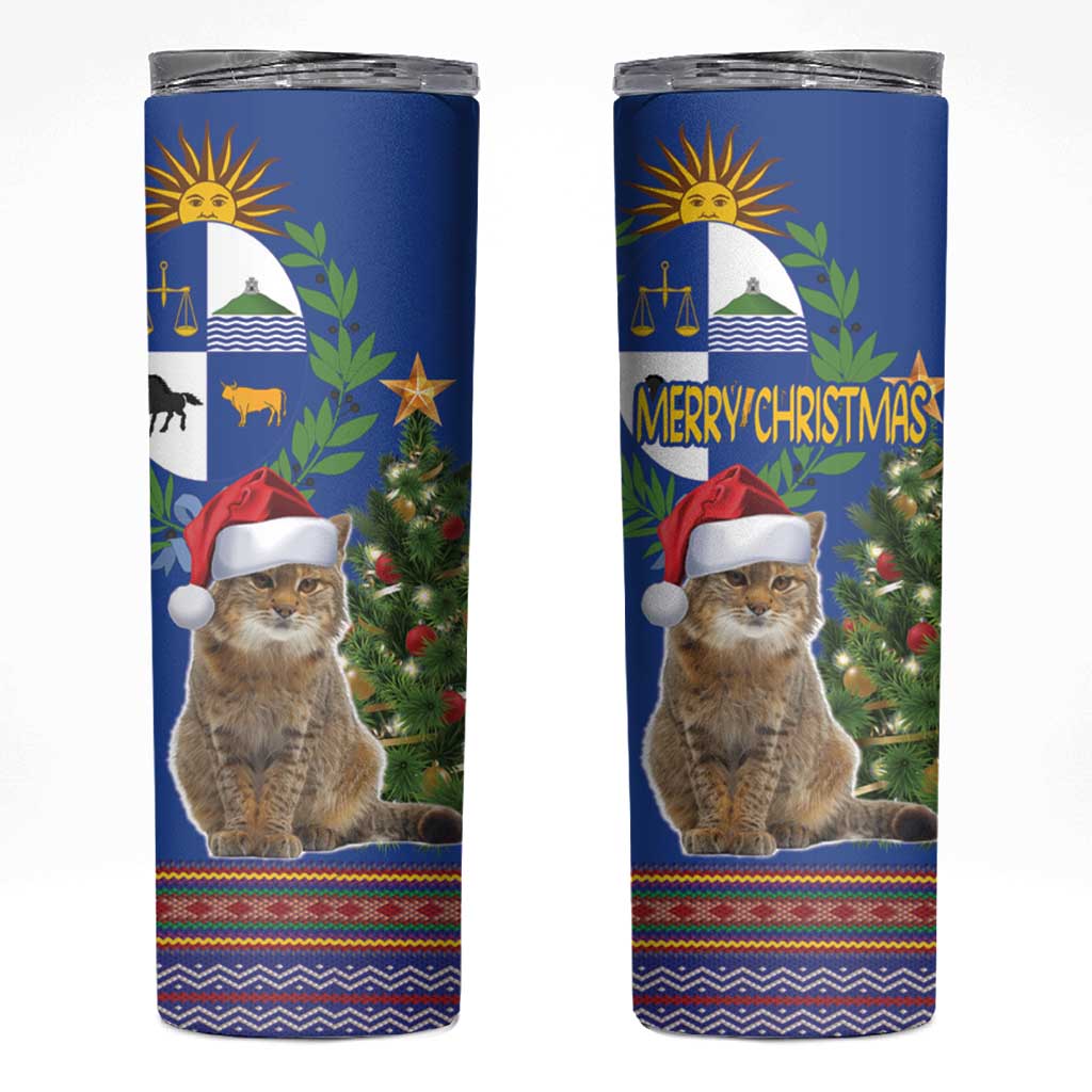 Uruguay Christmas Skinny Tumbler Pampas Cat With Folk Pattern - Wonder Print Shop