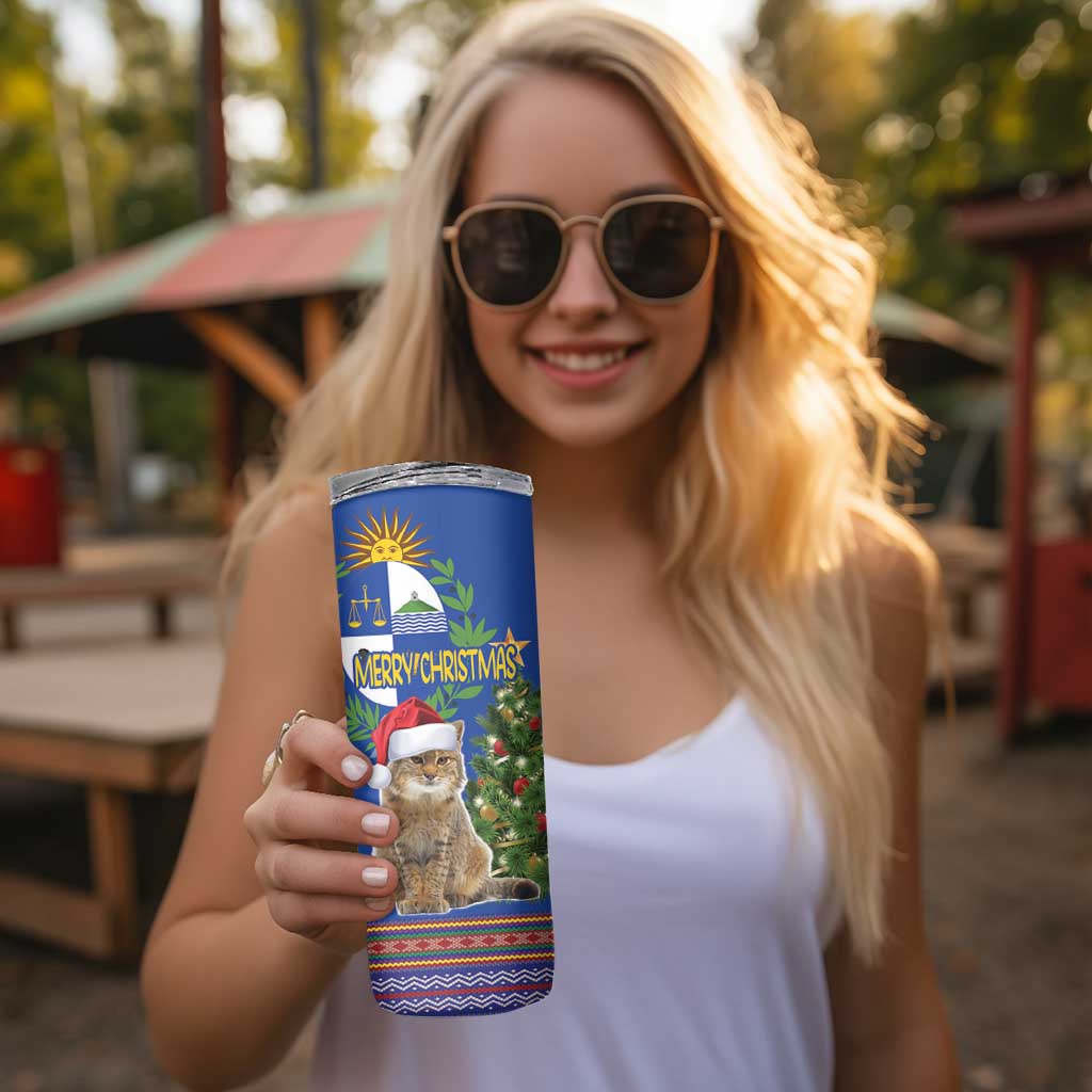 Uruguay Christmas Skinny Tumbler Pampas Cat With Folk Pattern - Wonder Print Shop