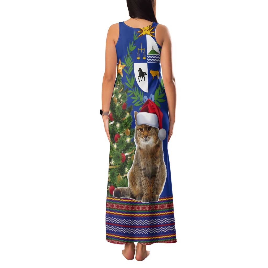 Uruguay Christmas Tank Maxi Dress Pampas Cat With Folk Pattern - Wonder Print Shop