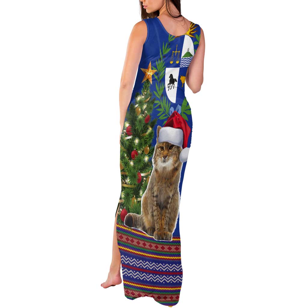 Uruguay Christmas Tank Maxi Dress Pampas Cat With Folk Pattern - Wonder Print Shop