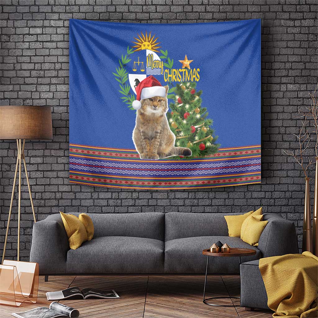 Uruguay Christmas Tapestry Pampas Cat With Folk Pattern - Wonder Print Shop