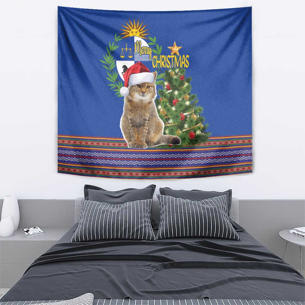 Uruguay Christmas Tapestry Pampas Cat With Folk Pattern - Wonder Print Shop