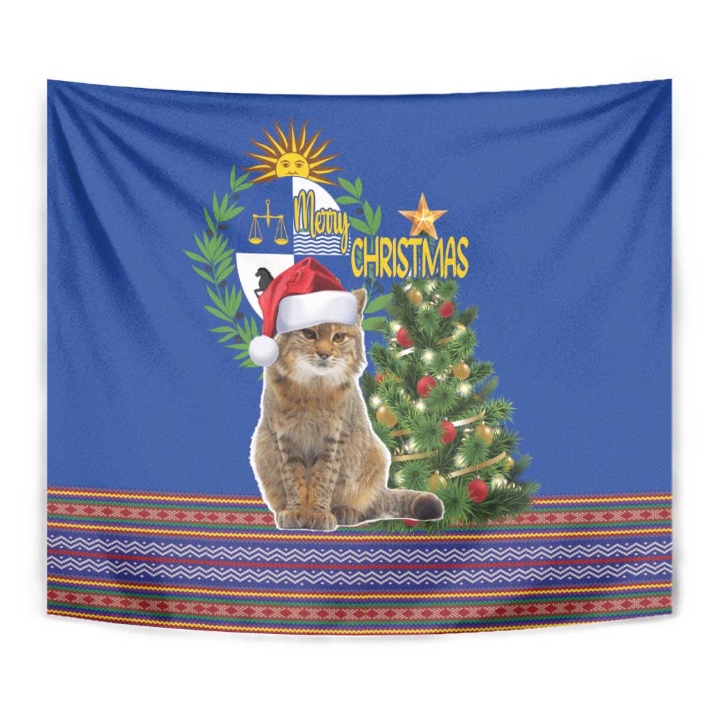 Uruguay Christmas Tapestry Pampas Cat With Folk Pattern - Wonder Print Shop