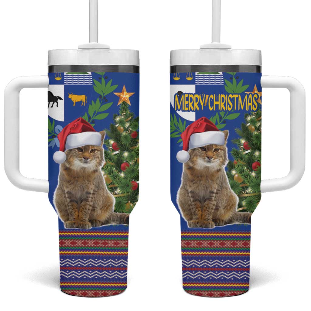 Uruguay Christmas Tumbler With Handle Pampas Cat With Folk Pattern - Wonder Print Shop