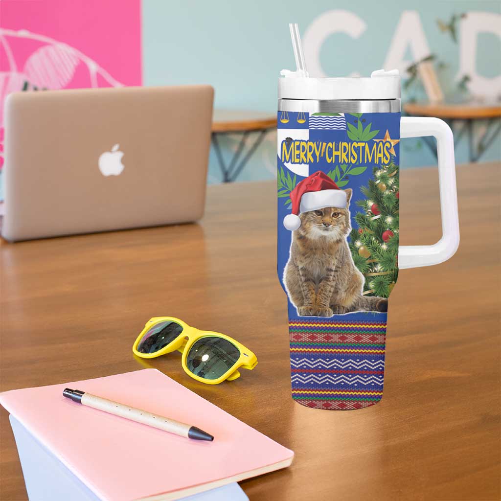 Uruguay Christmas Tumbler With Handle Pampas Cat With Folk Pattern - Wonder Print Shop