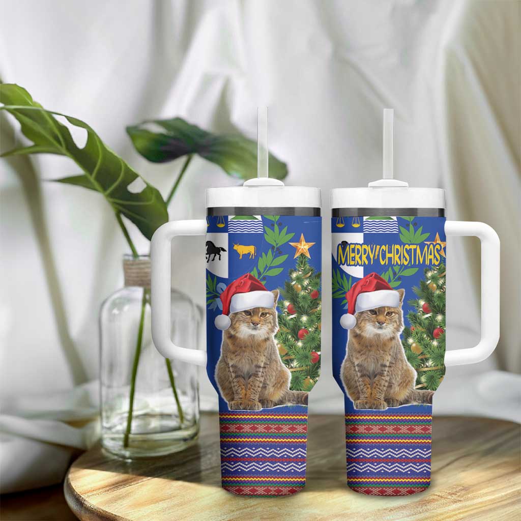 Uruguay Christmas Tumbler With Handle Pampas Cat With Folk Pattern - Wonder Print Shop