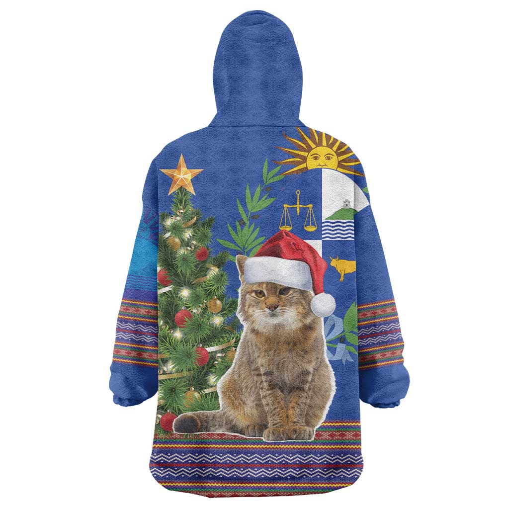Uruguay Christmas Wearable Blanket Hoodie Pampas Cat With Folk Pattern - Wonder Print Shop