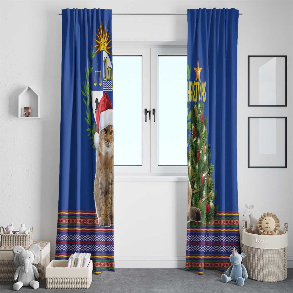 Uruguay Christmas Window Curtain Pampas Cat With Folk Pattern - Wonder Print Shop