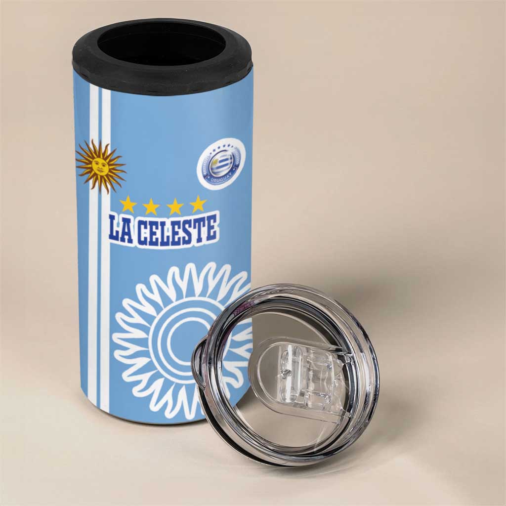 Custom Uruguay Football 4 in 1 Can Cooler Tumbler Sun of May The Sky Blue - Wonder Print Shop