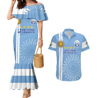 Custom Uruguay Football Couples Matching Mermaid Dress and Hawaiian Shirt Sun of May The Sky Blue - Wonder Print Shop