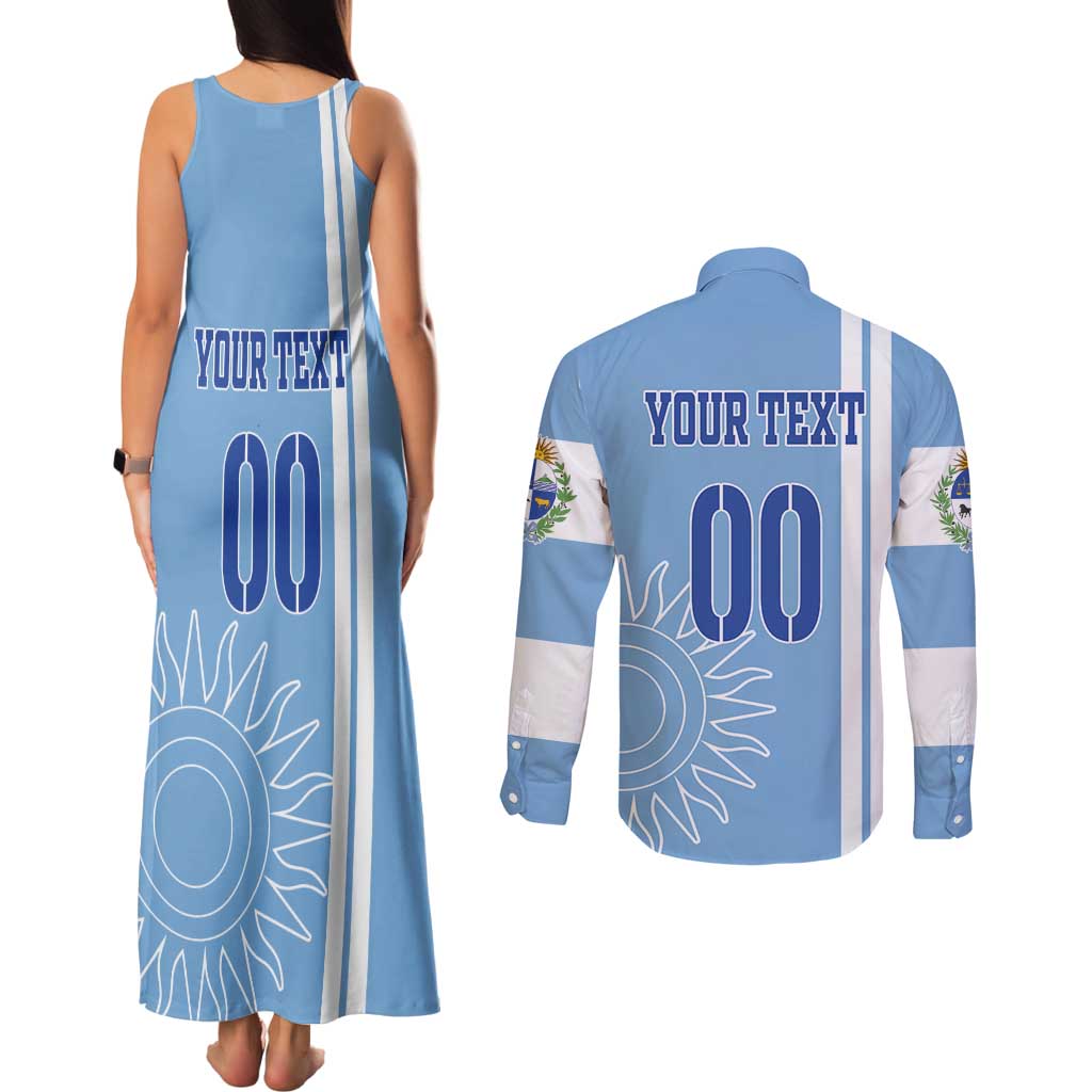 Custom Uruguay Football Couples Matching Tank Maxi Dress and Long Sleeve Button Shirt Sun of May The Sky Blue - Wonder Print Shop