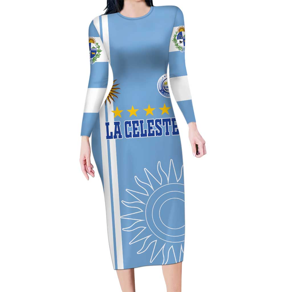 Custom Uruguay Football Family Matching Long Sleeve Bodycon Dress and Hawaiian Shirt Sun of May The Sky Blue - Wonder Print Shop
