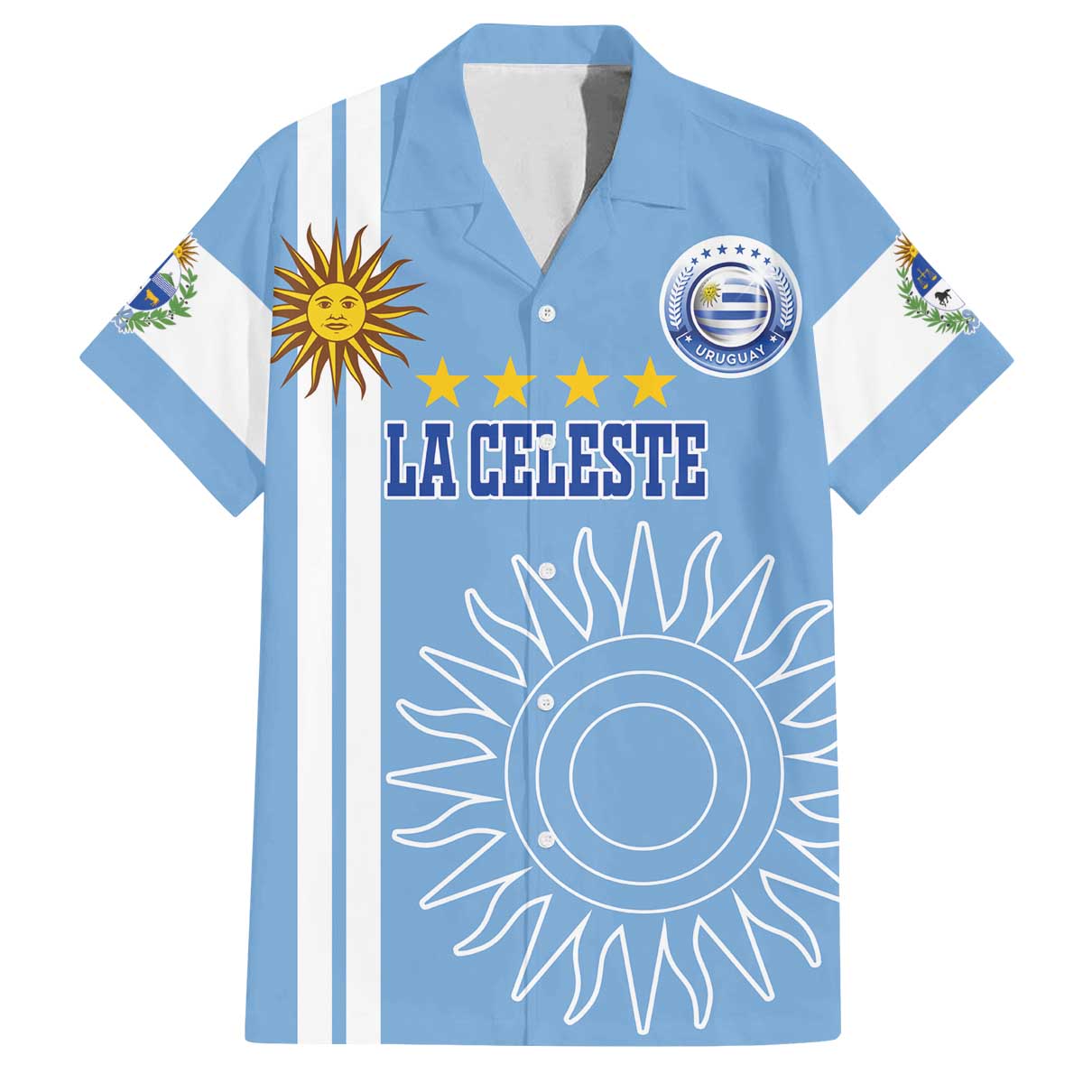 Custom Uruguay Football Family Matching Off The Shoulder Long Sleeve Dress and Hawaiian Shirt Sun of May The Sky Blue - Wonder Print Shop