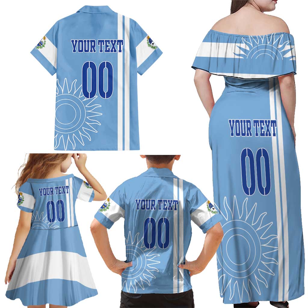 Custom Uruguay Football Family Matching Off Shoulder Maxi Dress and Hawaiian Shirt Sun of May The Sky Blue - Wonder Print Shop