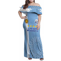 Custom Uruguay Football Family Matching Off Shoulder Maxi Dress and Hawaiian Shirt Sun of May The Sky Blue - Wonder Print Shop