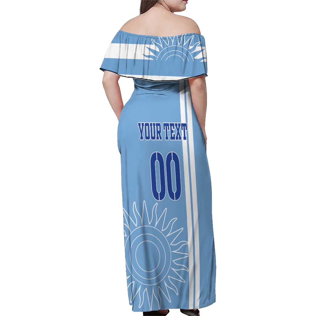 Custom Uruguay Football Family Matching Off Shoulder Maxi Dress and Hawaiian Shirt Sun of May The Sky Blue - Wonder Print Shop
