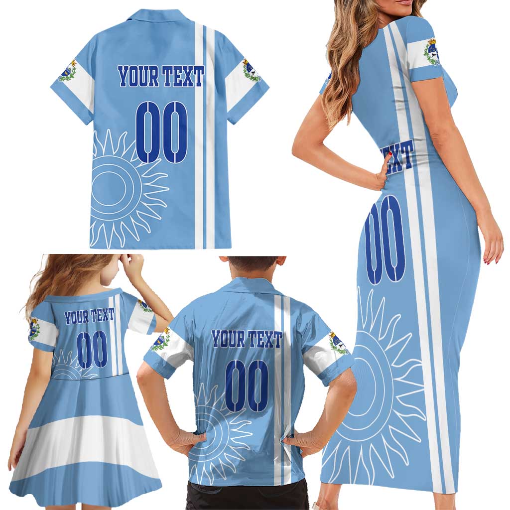 Custom Uruguay Football Family Matching Short Sleeve Bodycon Dress and Hawaiian Shirt Sun of May The Sky Blue - Wonder Print Shop