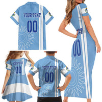 Custom Uruguay Football Family Matching Short Sleeve Bodycon Dress and Hawaiian Shirt Sun of May The Sky Blue - Wonder Print Shop