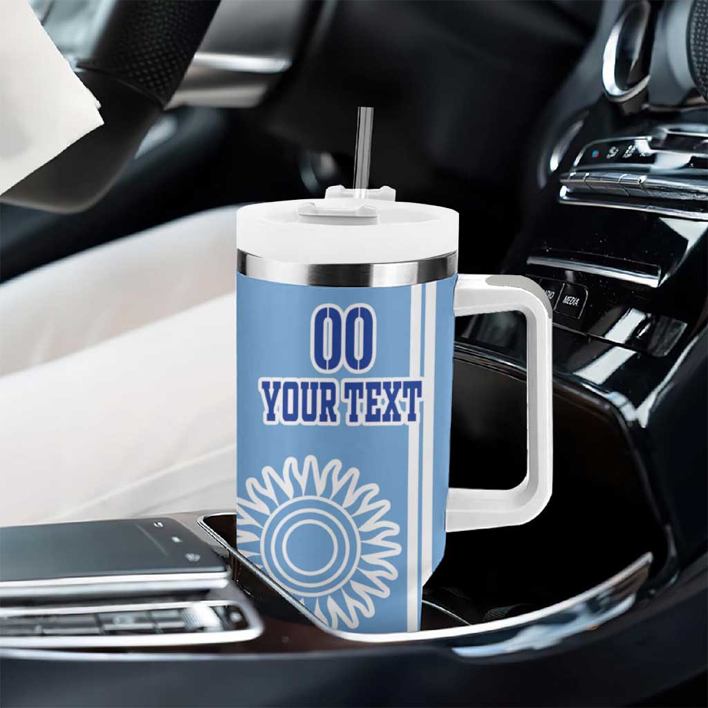 Custom Uruguay Football Tumbler With Handle Sun of May The Sky Blue - Wonder Print Shop