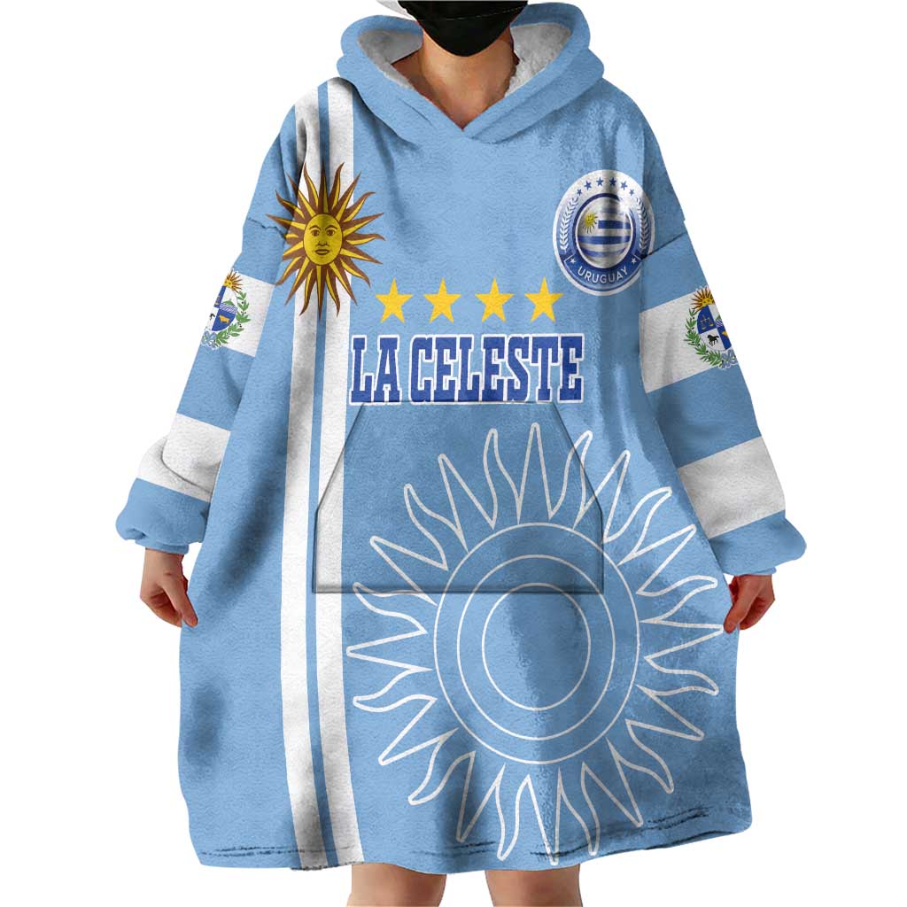 Custom Uruguay Football Wearable Blanket Hoodie Sun of May The Sky Blue - Wonder Print Shop