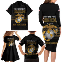 Montford Point Marines Family Matching Long Sleeve Bodycon Dress and Hawaiian Shirt First Black Marines USMC Military - Wonder Print Shop