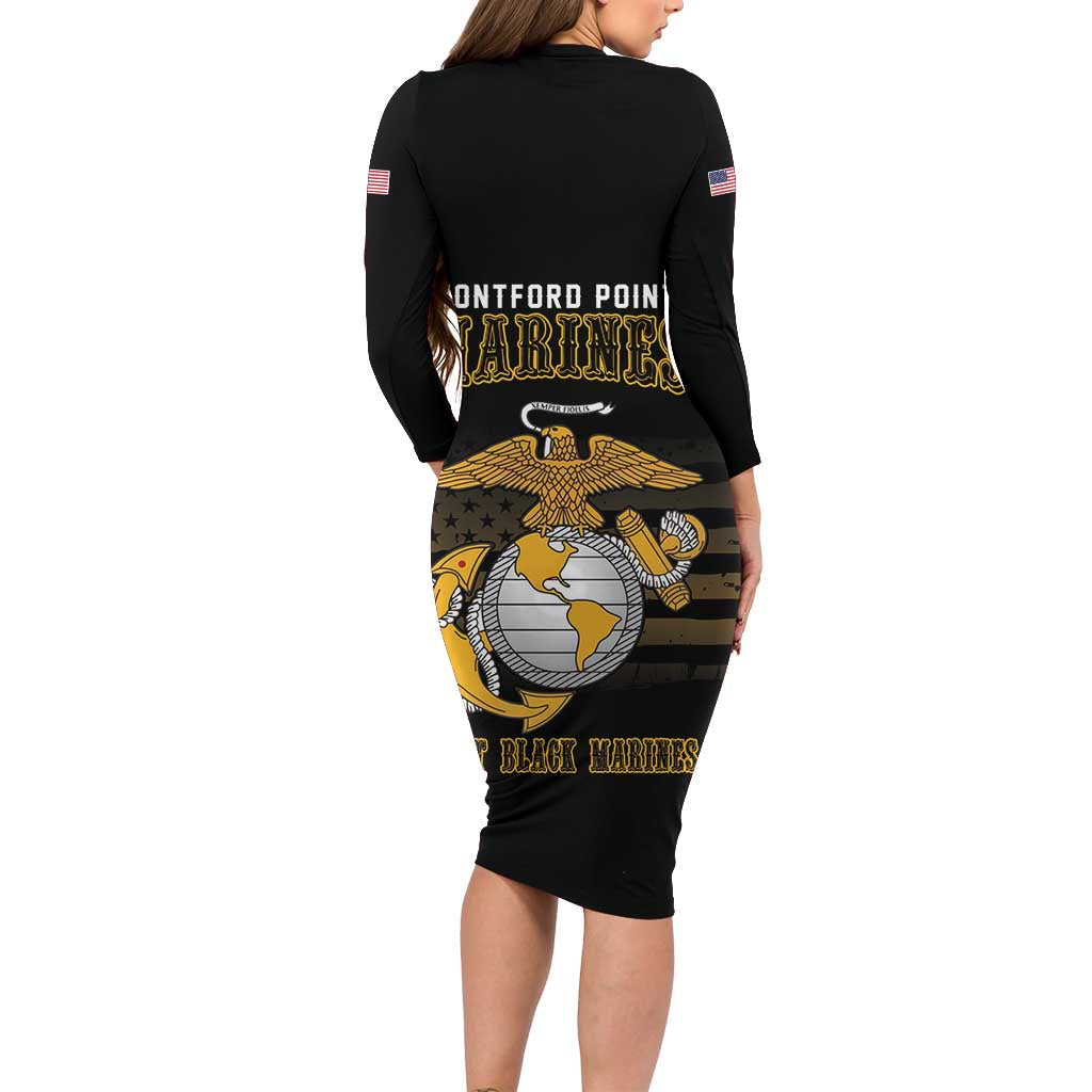 Montford Point Marines Family Matching Long Sleeve Bodycon Dress and Hawaiian Shirt First Black Marines USMC Military - Wonder Print Shop