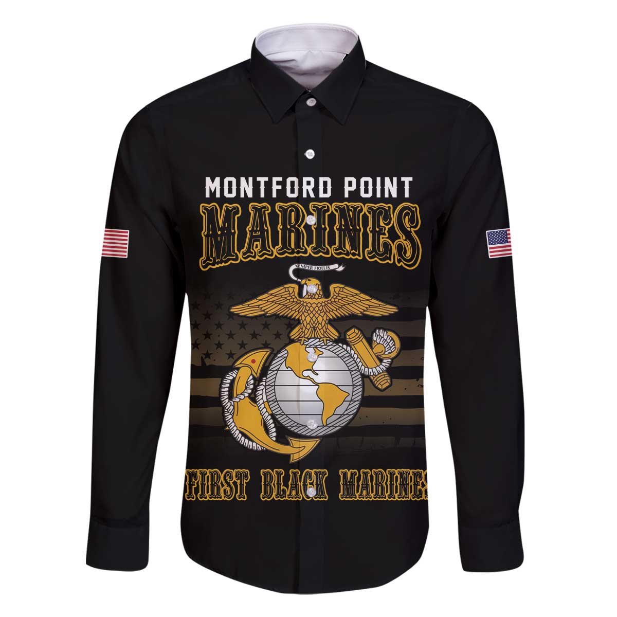 Montford Point Marines Family Matching Off The Shoulder Long Sleeve Dress and Hawaiian Shirt First Black Marines USMC Military - Wonder Print Shop