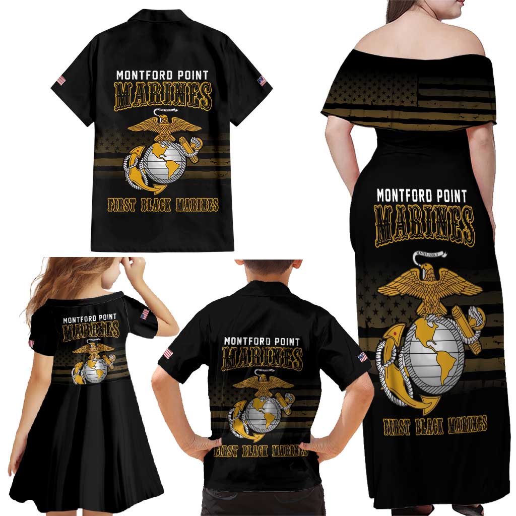 Montford Point Marines Family Matching Off Shoulder Maxi Dress and Hawaiian Shirt First Black Marines USMC Military - Wonder Print Shop