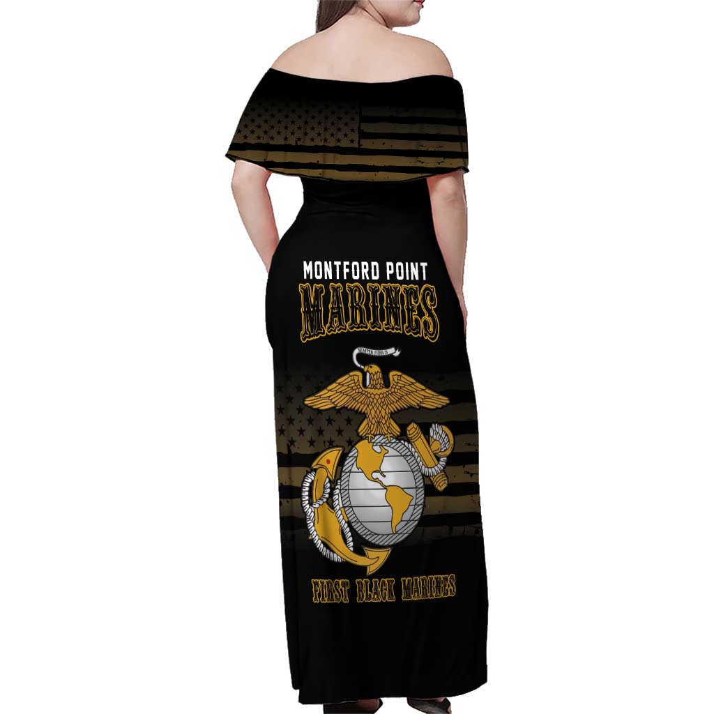 Montford Point Marines Family Matching Off Shoulder Maxi Dress and Hawaiian Shirt First Black Marines USMC Military - Wonder Print Shop