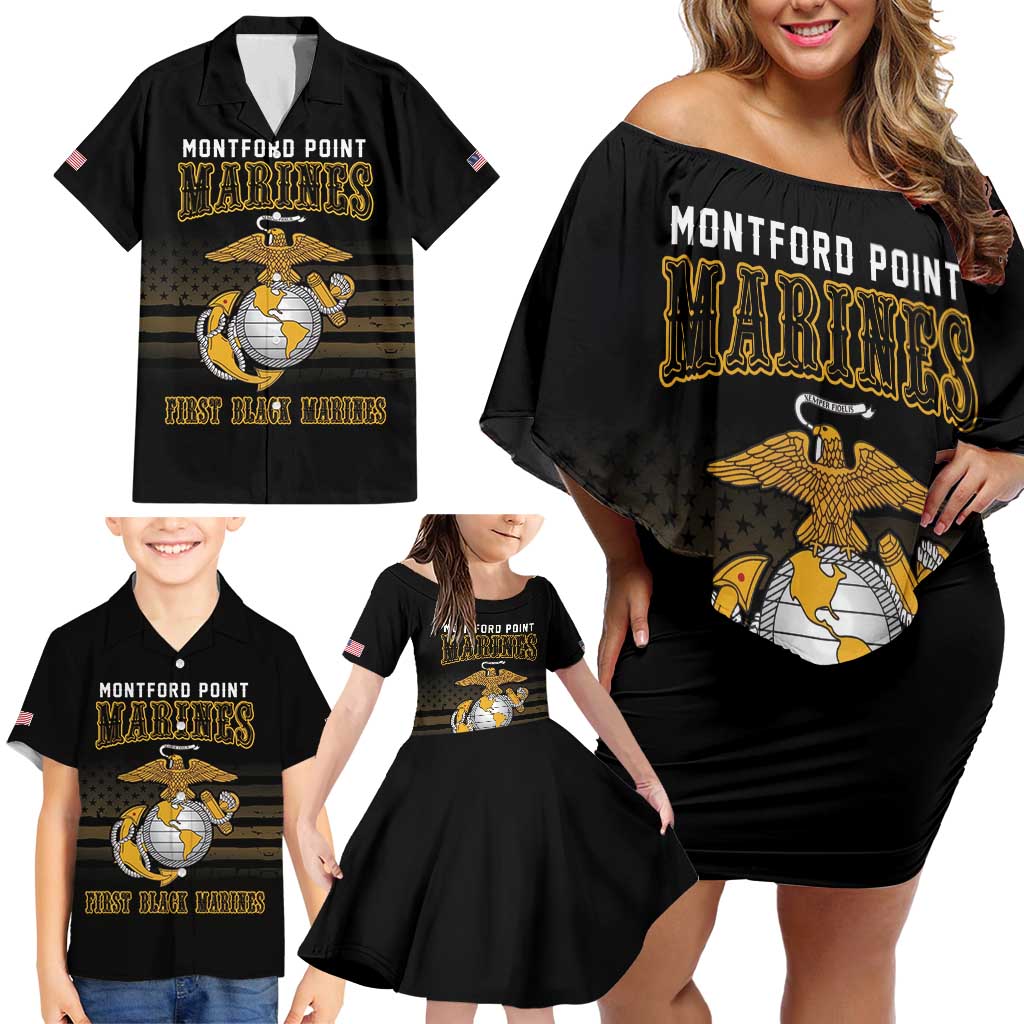 Montford Point Marines Family Matching Off Shoulder Short Dress and Hawaiian Shirt First Black Marines USMC Military - Wonder Print Shop