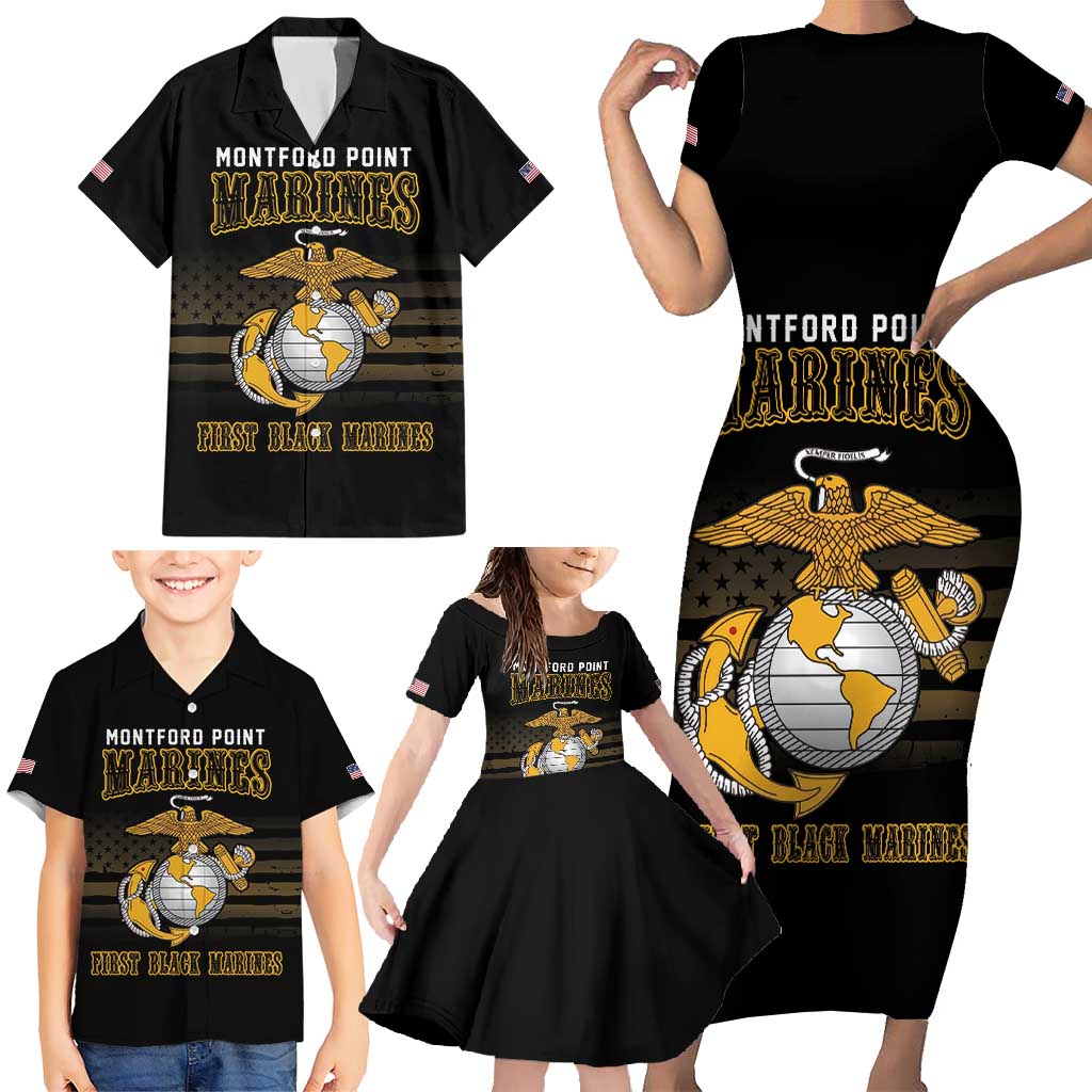 Montford Point Marines Family Matching Short Sleeve Bodycon Dress and Hawaiian Shirt First Black Marines USMC Military - Wonder Print Shop