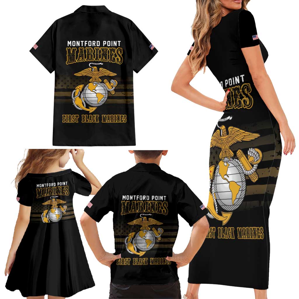 Montford Point Marines Family Matching Short Sleeve Bodycon Dress and Hawaiian Shirt First Black Marines USMC Military - Wonder Print Shop