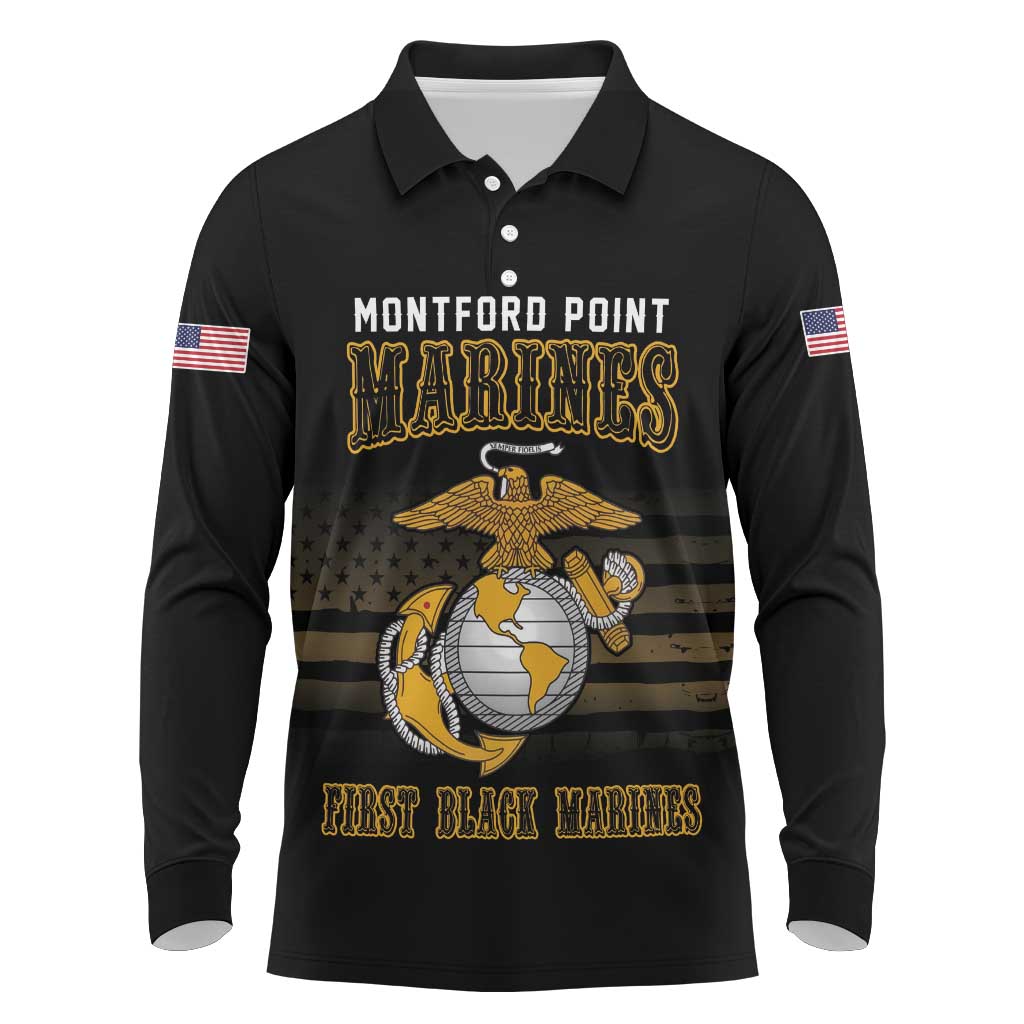 Montford Point Marines Long Sleeve Polo Shirt First Black Marines USMC Military - Wonder Print Shop