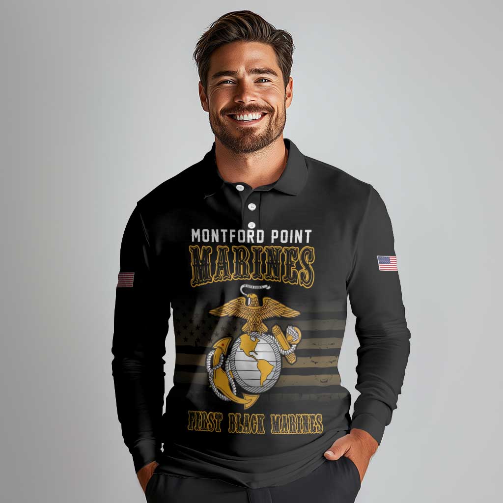 Montford Point Marines Long Sleeve Polo Shirt First Black Marines USMC Military - Wonder Print Shop