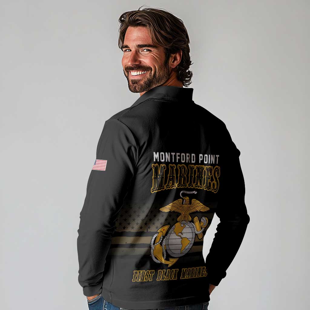 Montford Point Marines Long Sleeve Polo Shirt First Black Marines USMC Military - Wonder Print Shop