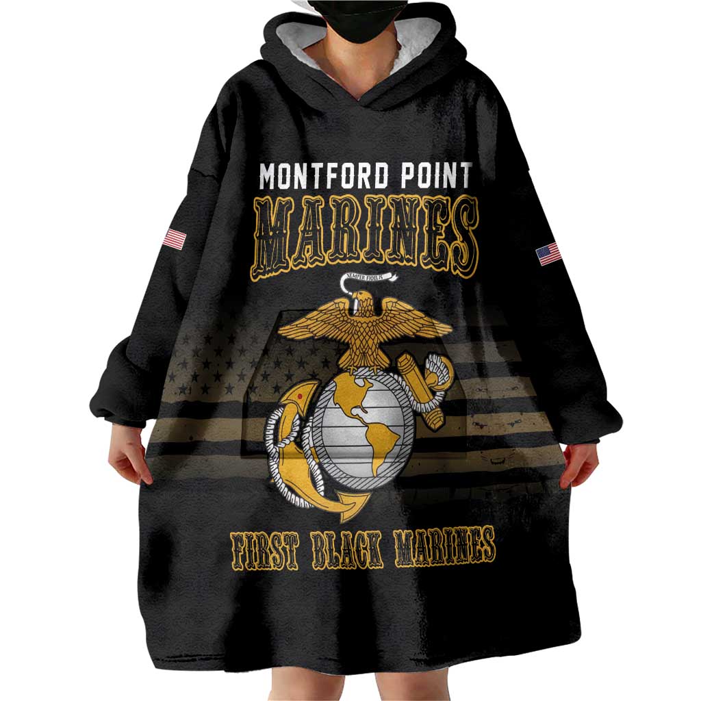 Montford Point Marines Wearable Blanket Hoodie First Black Marines USMC Military - Wonder Print Shop