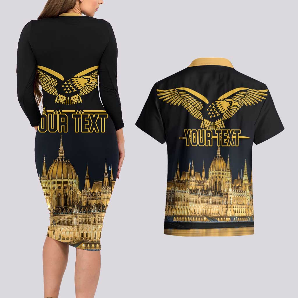 Personalized Hungary Budapest Capital Couples Matching Long Sleeve Bodycon Dress and Hawaiian Shirt Hungarian Turul Bird - Wonder Print Shop