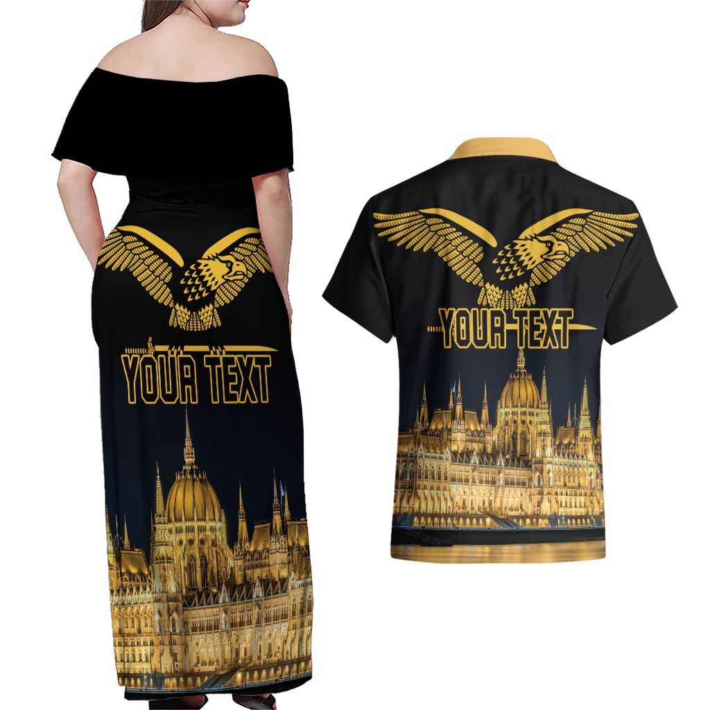 Personalized Hungary Budapest Capital Couples Matching Off Shoulder Maxi Dress and Hawaiian Shirt Hungarian Turul Bird - Wonder Print Shop